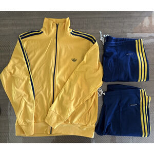 Vintage Adidas Deadstock 70s Track Suit Mens L Jacket+Pants Run DMC Yellow Blue